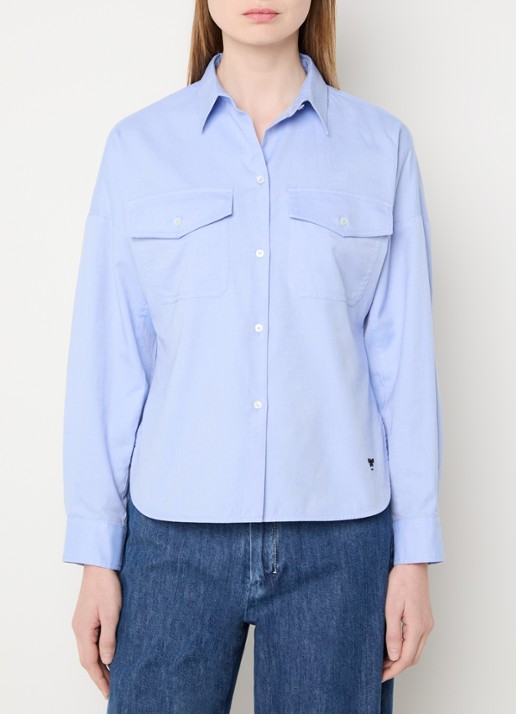 Max Mara Pesi blouse met borstzakken - detail 4 lichtblauw