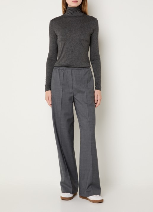Max Mara Petra high waist straight fit pantalon in scheerwolblend - voorkant 4 donkergrijs