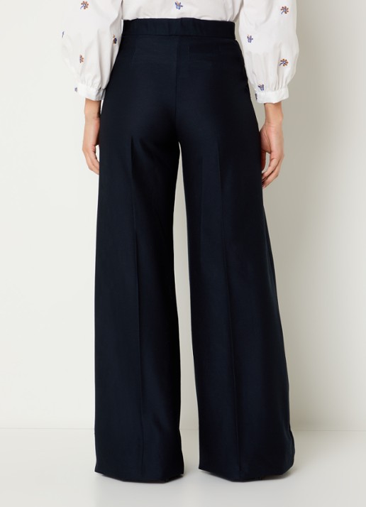 Max Mara Pinza high waist wide fit pantalon van piqué katoen - achterkant donkerblauw