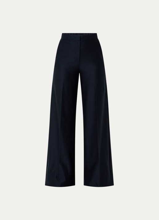 Max Mara Pinza high waist wide fit pantalon van piqué katoen - voorkant 2 donkerblauw