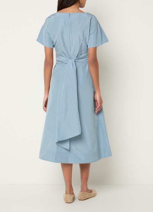 Max Mara Pioppo midi jurk met strikceintuur - achterkant 3 lichtblauw