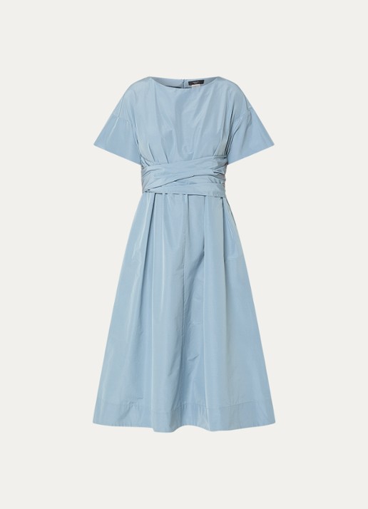 Max Mara Pioppo midi jurk met strikceintuur - voorkant lichtblauw