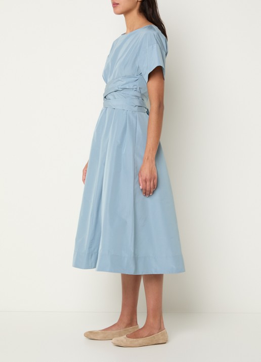 Max Mara Pioppo midi jurk met strikceintuur - voorkant 2 lichtblauw