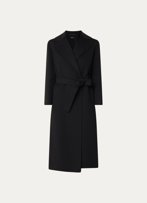 Max Mara Poldo mantel van scheerwol met steekzakken en strikceintuur - voorkant 2 zwart