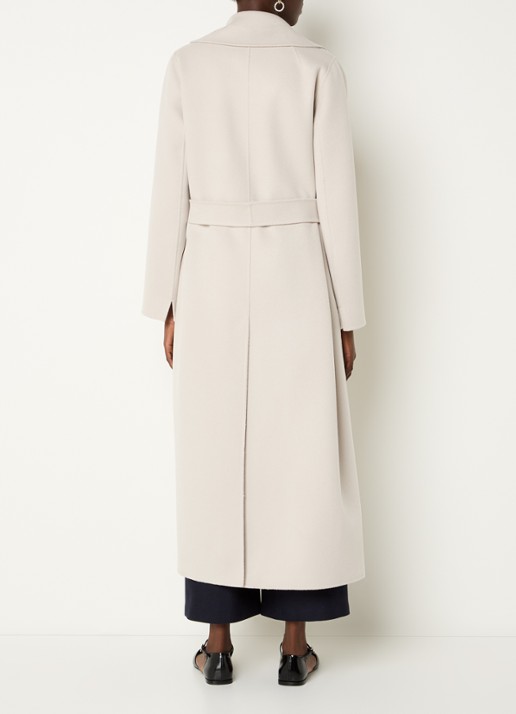 Max Mara Poldo mantel van scheerwol met steekzakken en strikceintuur - achterkant 2 creme
