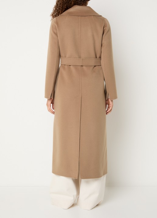 Max Mara Poldo mantel van scheerwol met steekzakken en strikceintuur - achterkant 3 camel
