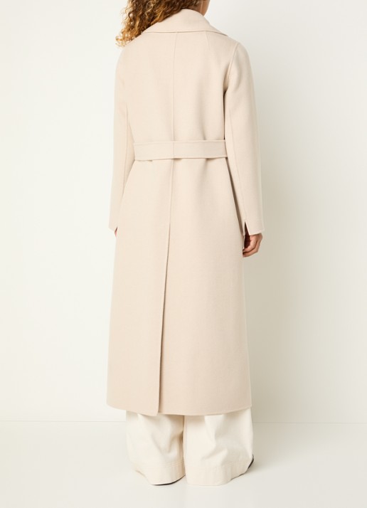 Max Mara Poldo mantel van scheerwol met steekzakken en strikceintuur - achterkant 4 creme