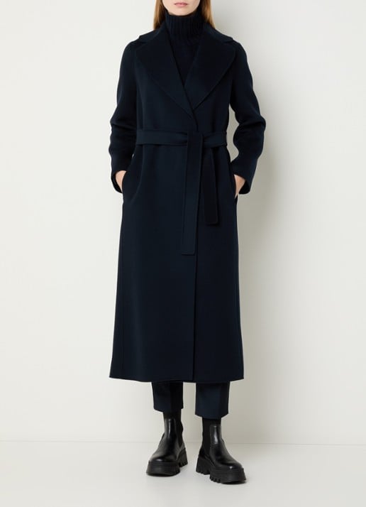 Max Mara Poldo mantel van scheerwol met steekzakken en strikceintuur