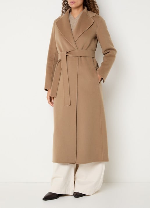 Max Mara Poldo mantel van scheerwol met steekzakken en strikceintuur