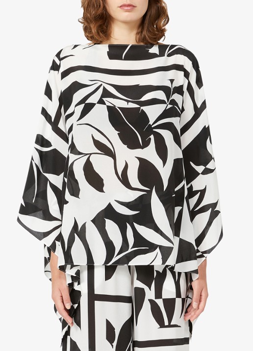 Max Mara Poncho met bloemenprint - detail 4 zwart