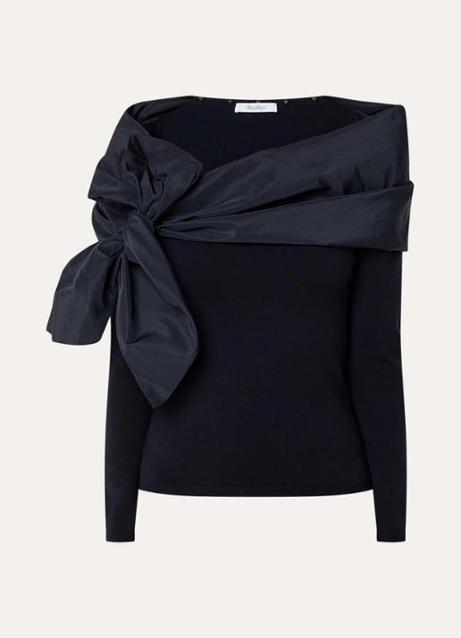 Max Mara Portici fijngebreide trui met boothals - voorkant 2 donkerblauw