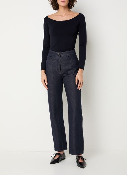 Max Mara Portici fijngebreide trui met boothals - voorkant 3 donkerblauw