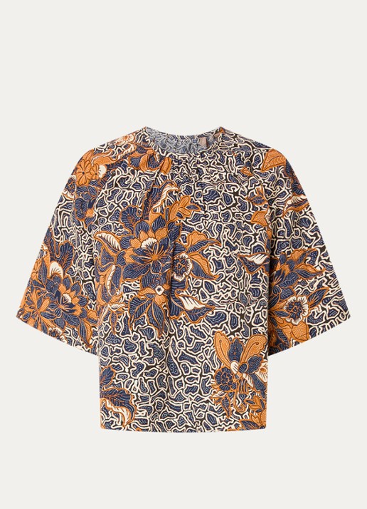 Max Mara Quaglia tuniek met bloemenprint - voorkant 3 donkerblauw