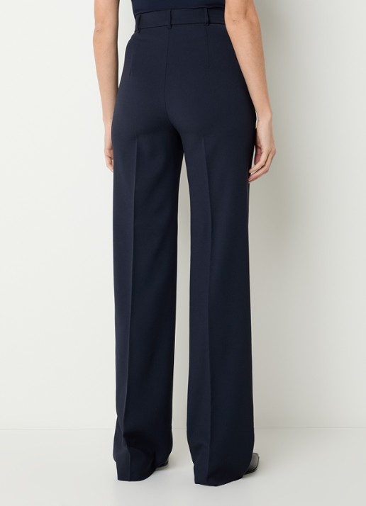 Max Mara Quasar high waist straight fit pantalon van scheerwol met persplooi - achterkant donkerblauw