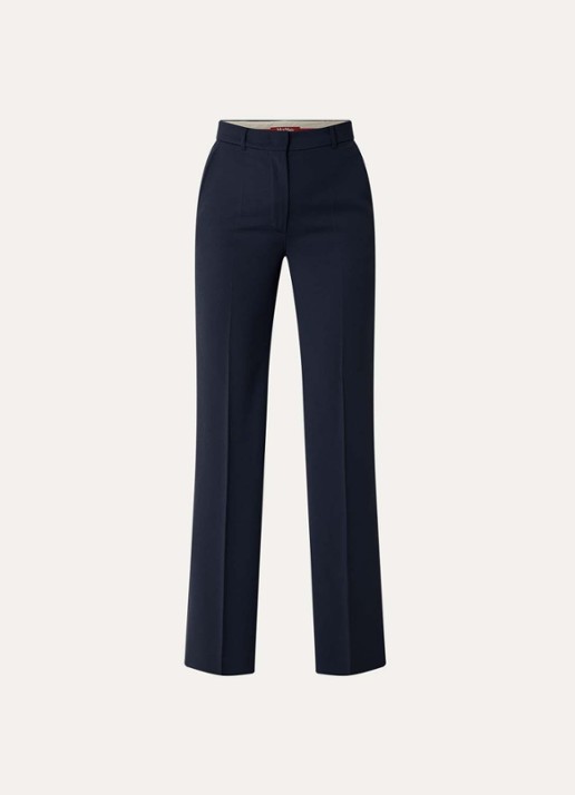 Max Mara Quasar high waist straight fit pantalon van scheerwol met persplooi - voorkant 3 donkerblauw
