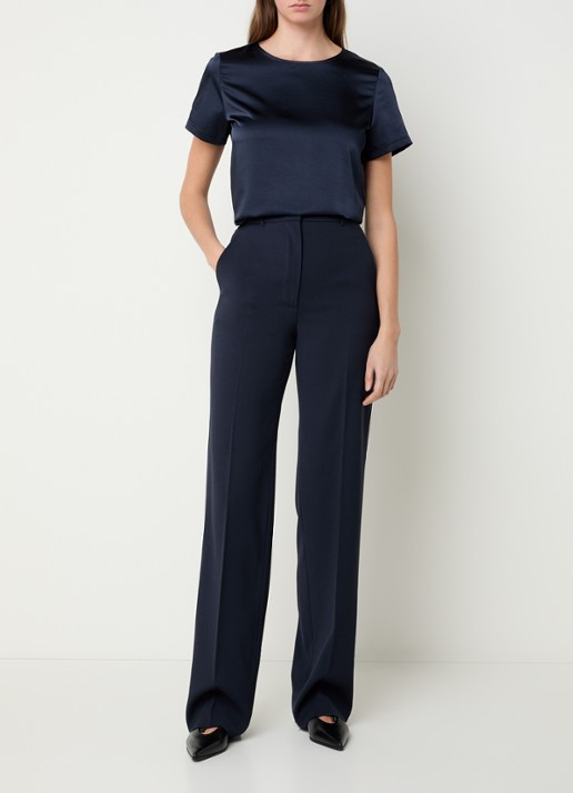 Max Mara Quasar high waist straight fit pantalon van scheerwol met persplooi - voorkant 4 donkerblauw
