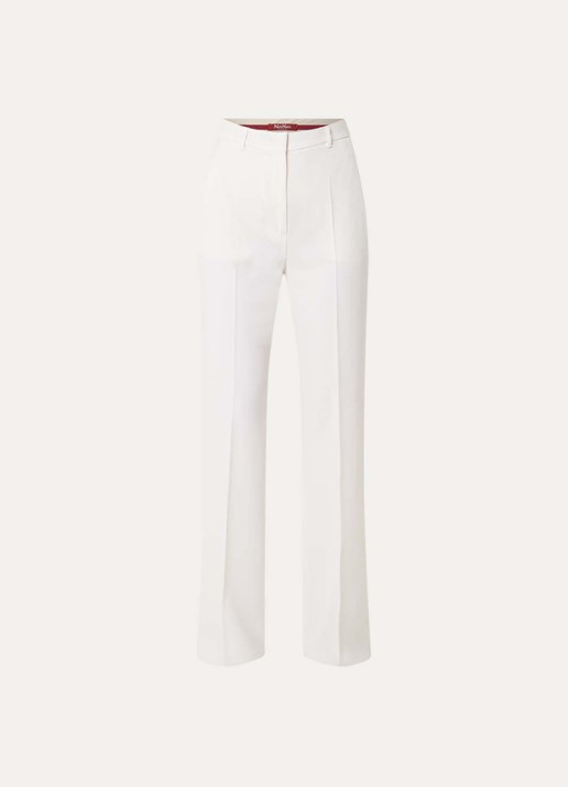 Max Mara Quasar high waist straight fit pantalon van scheerwol met persplooi - voorkant 3 wit