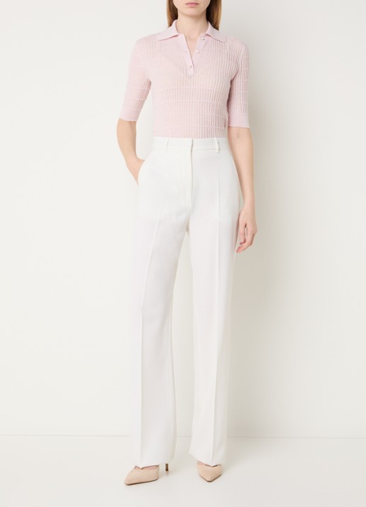Max Mara Quasar high waist straight fit pantalon van scheerwol met persplooi - voorkant 4 wit