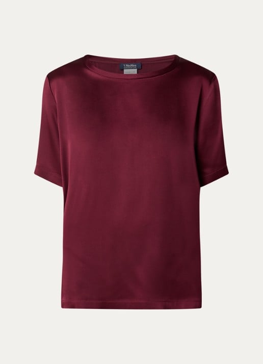 Max Mara Rebecca T-shirt van satijn - voorkant 2 bordeauxrood