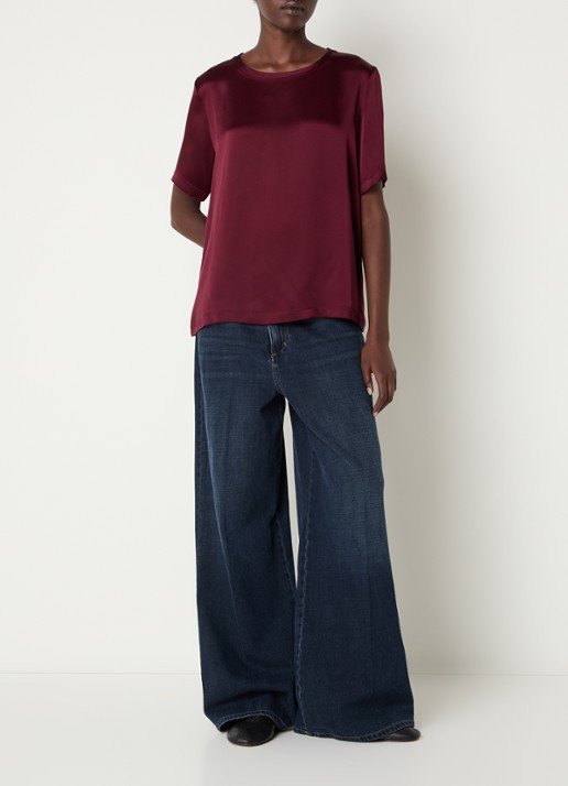 Max Mara Rebecca T-shirt van satijn - voorkant 3 bordeauxrood