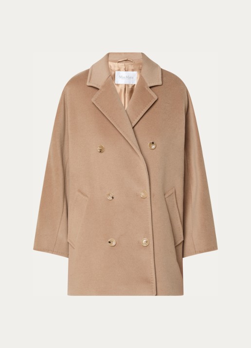 Max Mara Rebus double-breasted mantel in kasjmierblend met steekzakken - voorkant 3 camel