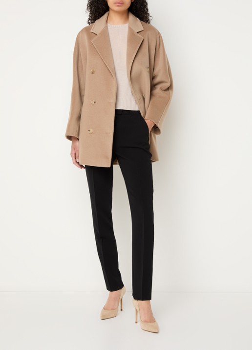 Max Mara Rebus double-breasted mantel in kasjmierblend met steekzakken - voorkant 4 camel