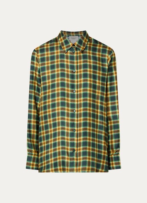 Max Mara Rete blouse van zijde met ruitdessin - voorkant kiwigroen