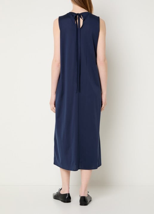 Max Mara Ricordo midi jurk met smockwerk - achterkant 4 donkerblauw