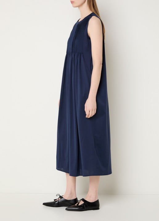 Max Mara Ricordo midi jurk met smockwerk - voorkant 2 donkerblauw