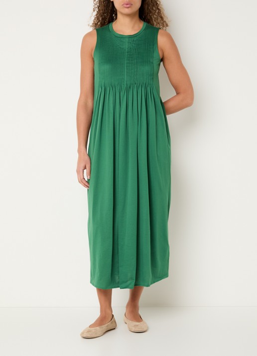 Max Mara Ricordo midi jurk met smockwerk - detail 2 donkergroen