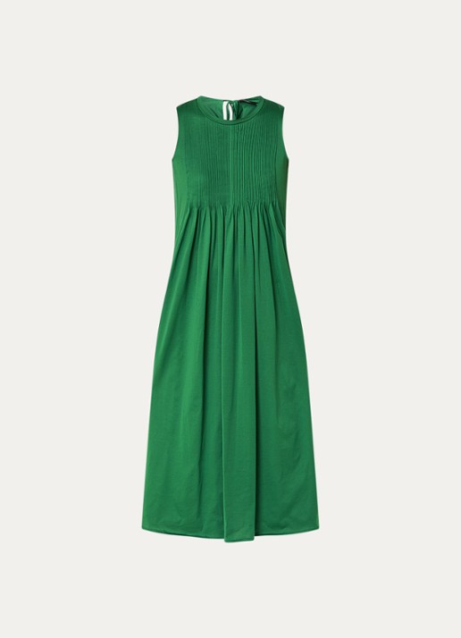 Max Mara Ricordo midi jurk met smockwerk - voorkant 3 donkergroen