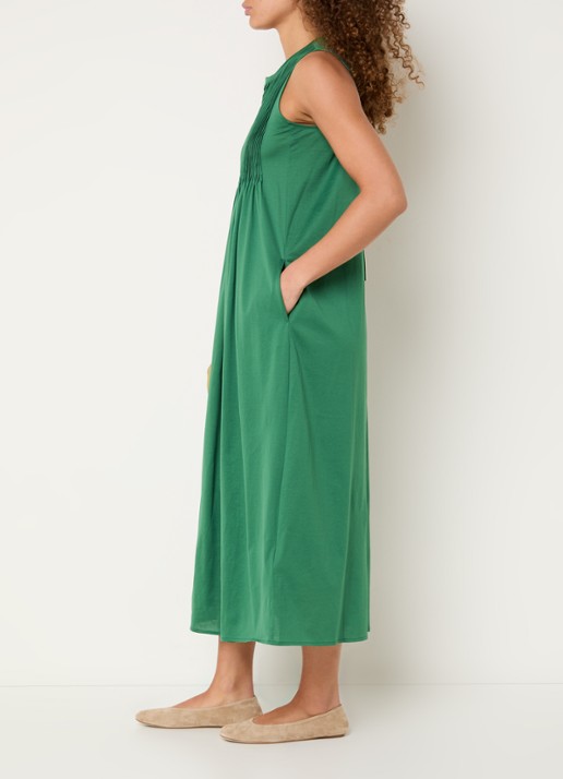 Max Mara Ricordo midi jurk met smockwerk - voorkant 4 donkergroen