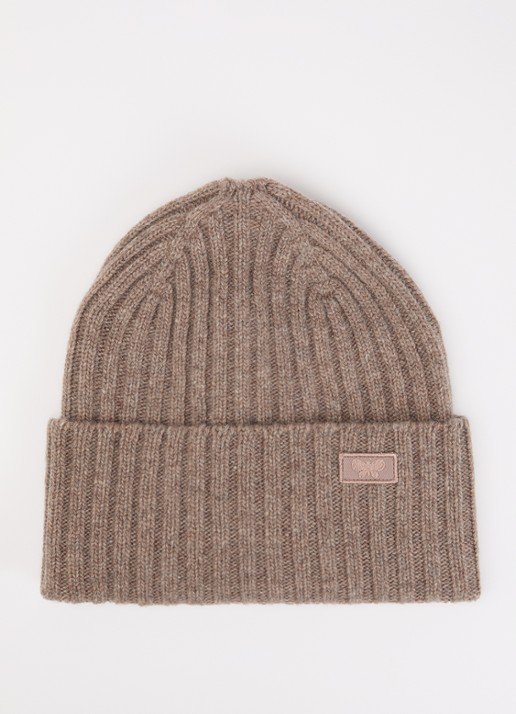 Max Mara Ritmo ribgebreide muts van wol - voorkant donkerbeige
