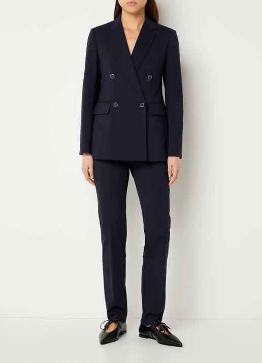 Max Mara Riviera double-breasted blazer van jersey met klepzakken - voorkant 2 donkerblauw