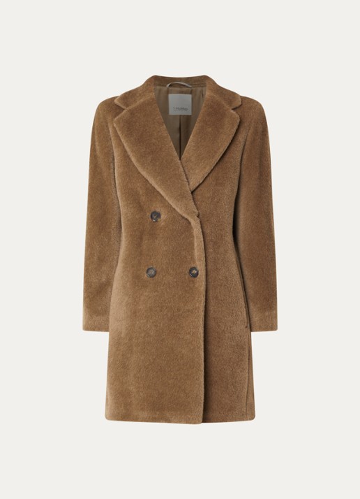 Max Mara Roseto double-breasted mantel in alpaca wolblend met steekzakken - voorkant beige