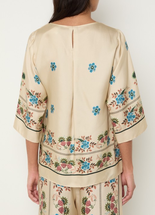 Max Mara Samba tuniek van zijde met print - achterkant beige