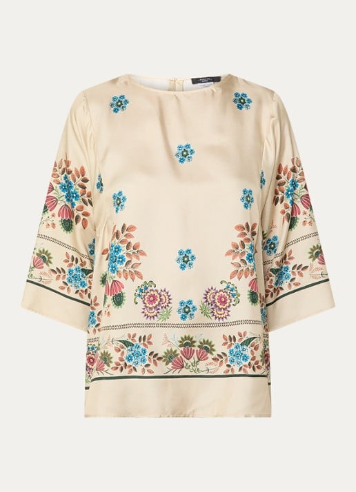 Max Mara Samba tuniek van zijde met print - voorkant 3 beige