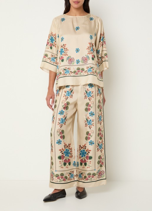Max Mara Samba tuniek van zijde met print - voorkant 4 beige