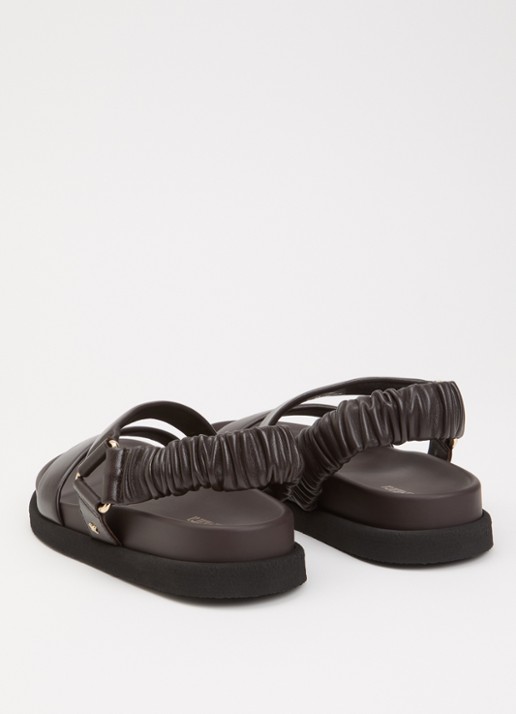 Max Mara Sandalen van leer  - achterkant 5 chocoladebruin