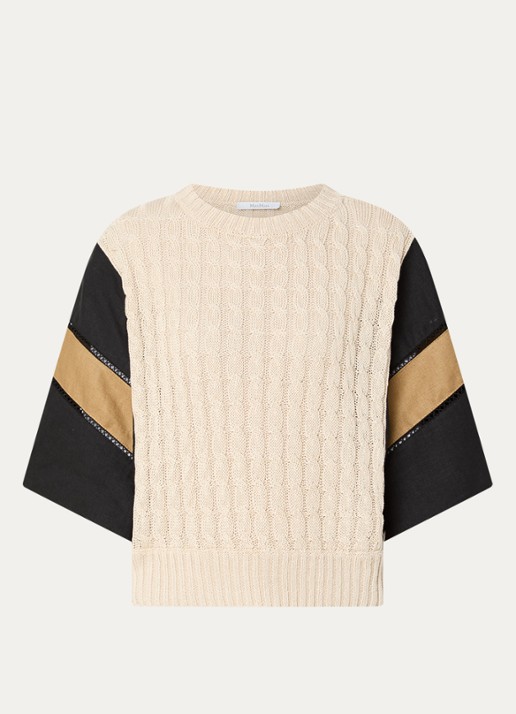 Max Mara Scatola kabelgebreide trui van linnen - voorkant 2 beige