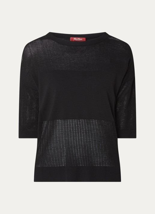 Max Mara Semi-transparante top met boothals - voorkant 3 zwart