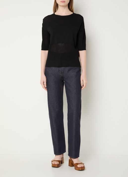 Max Mara Semi-transparante top met boothals - voorkant 4 zwart