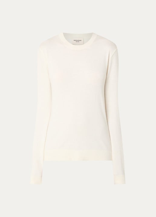 Max Mara Sicilia fijngebreide pullover in zijdeblend met ronde hals - voorkant 3 ivoor