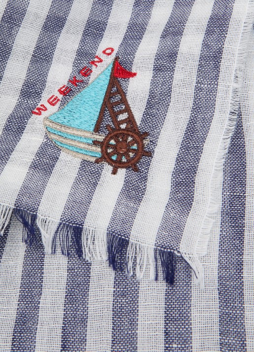 Max Mara Sjaal 202 x 70 cm - detail 3 donkerblauw