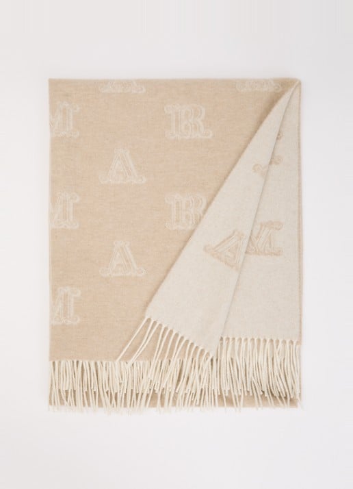 Max Mara Sjaal van kasjmier met logoprint en franjes 180 x 70 cm