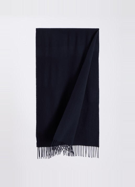 Max Mara Sjaal van wol met franjes 180 x 50 cm - detail 2 donkerblauw