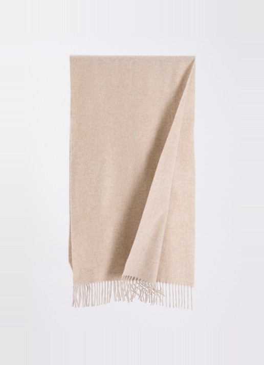 Max Mara Sjaal van wol met franjes 180 x 50 cm - detail donkerbeige