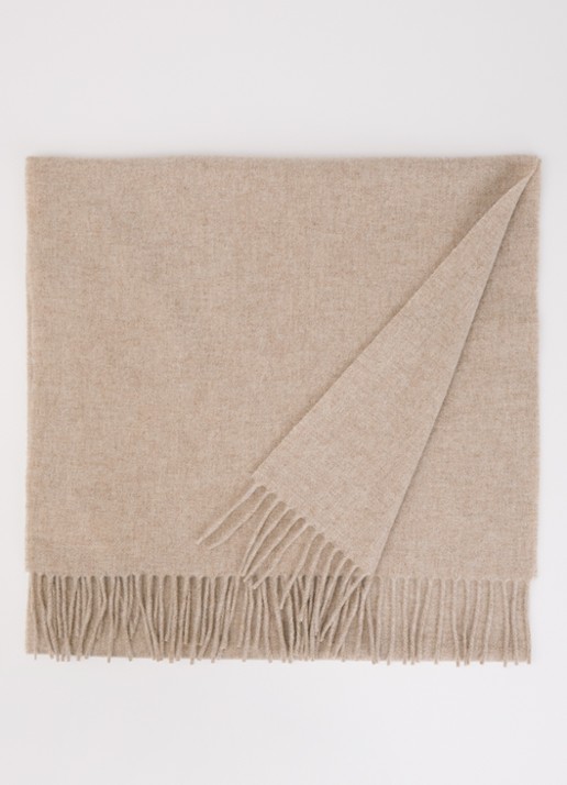 Max Mara Sjaal van wol met franjes 180 x 50 cm - voorkant 3 donkerbeige