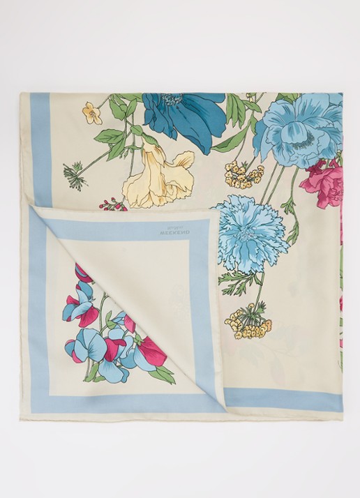 Max Mara Sjaal van zijde met bloemprint 90 x 90 cm - voorkant 3 creme