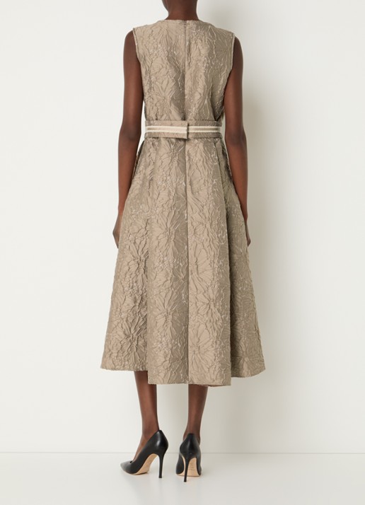 Max Mara Skipper midi jurk met bloemborduring en ceintuur - achterkant donkerbeige